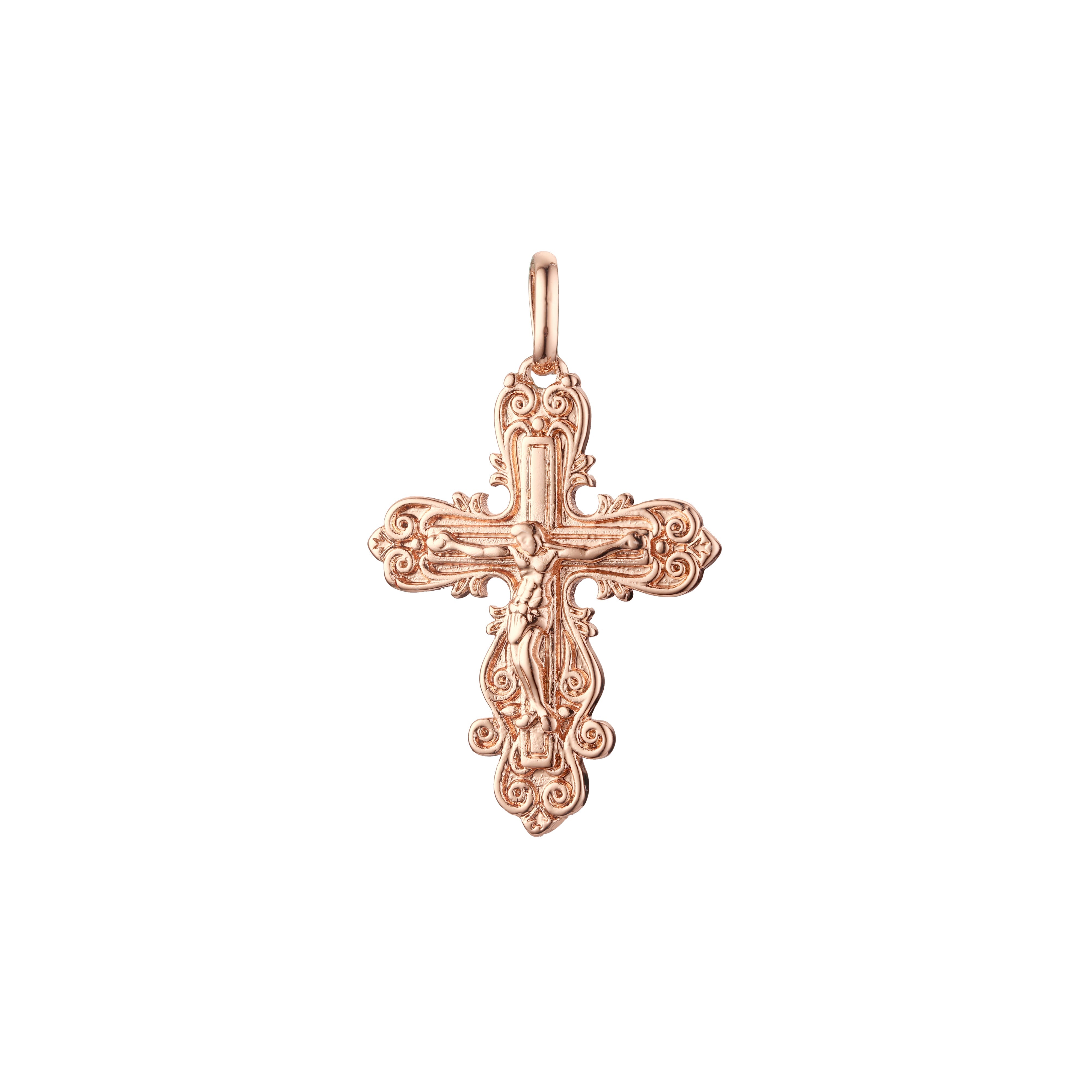 Eastern Orthodox Russian budded pendant in Rose Gold two tone, 14K Gold plating colors