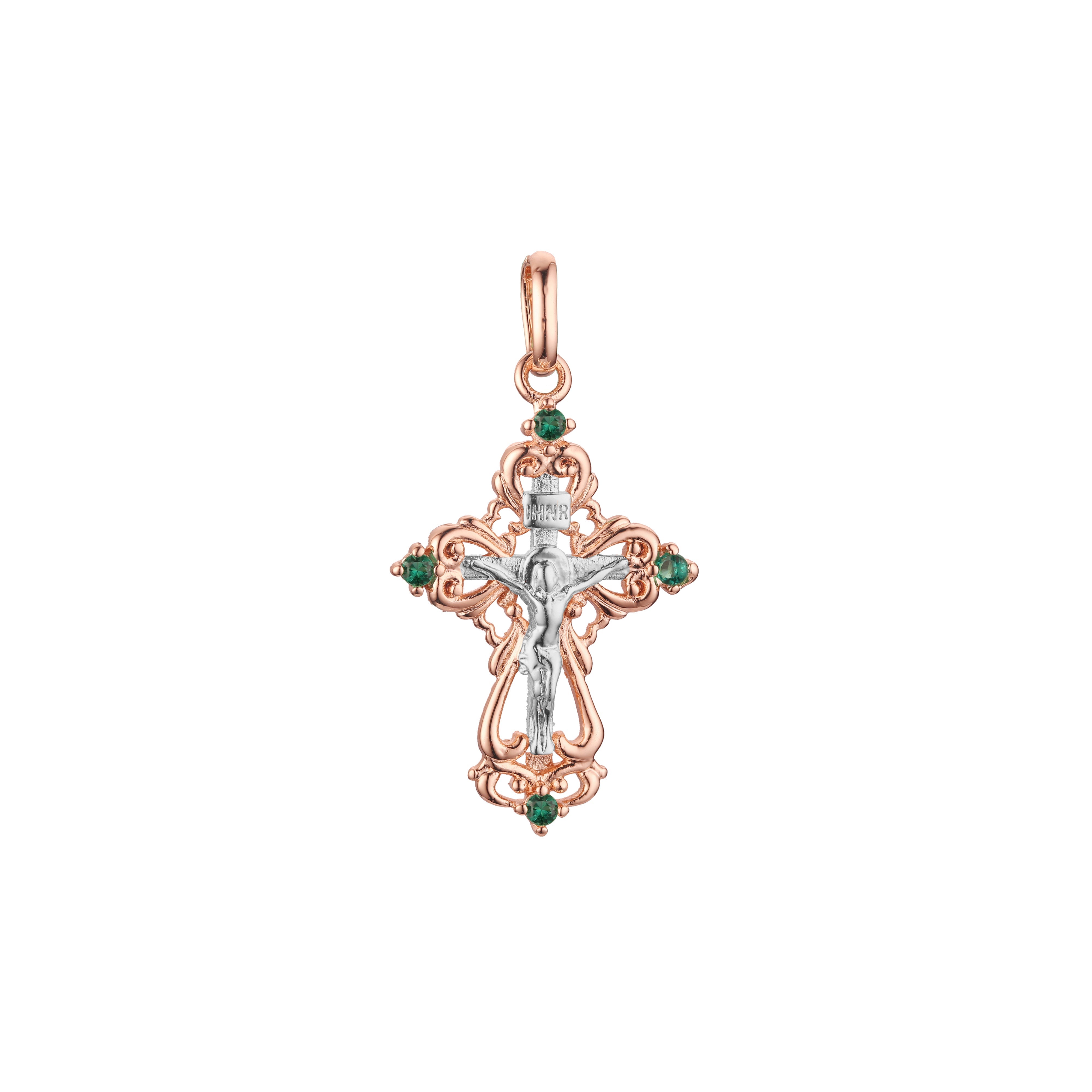 Maltese Eastern Orthodox Russian pendant in Rose Gold two tone, 14K Gold plating colors