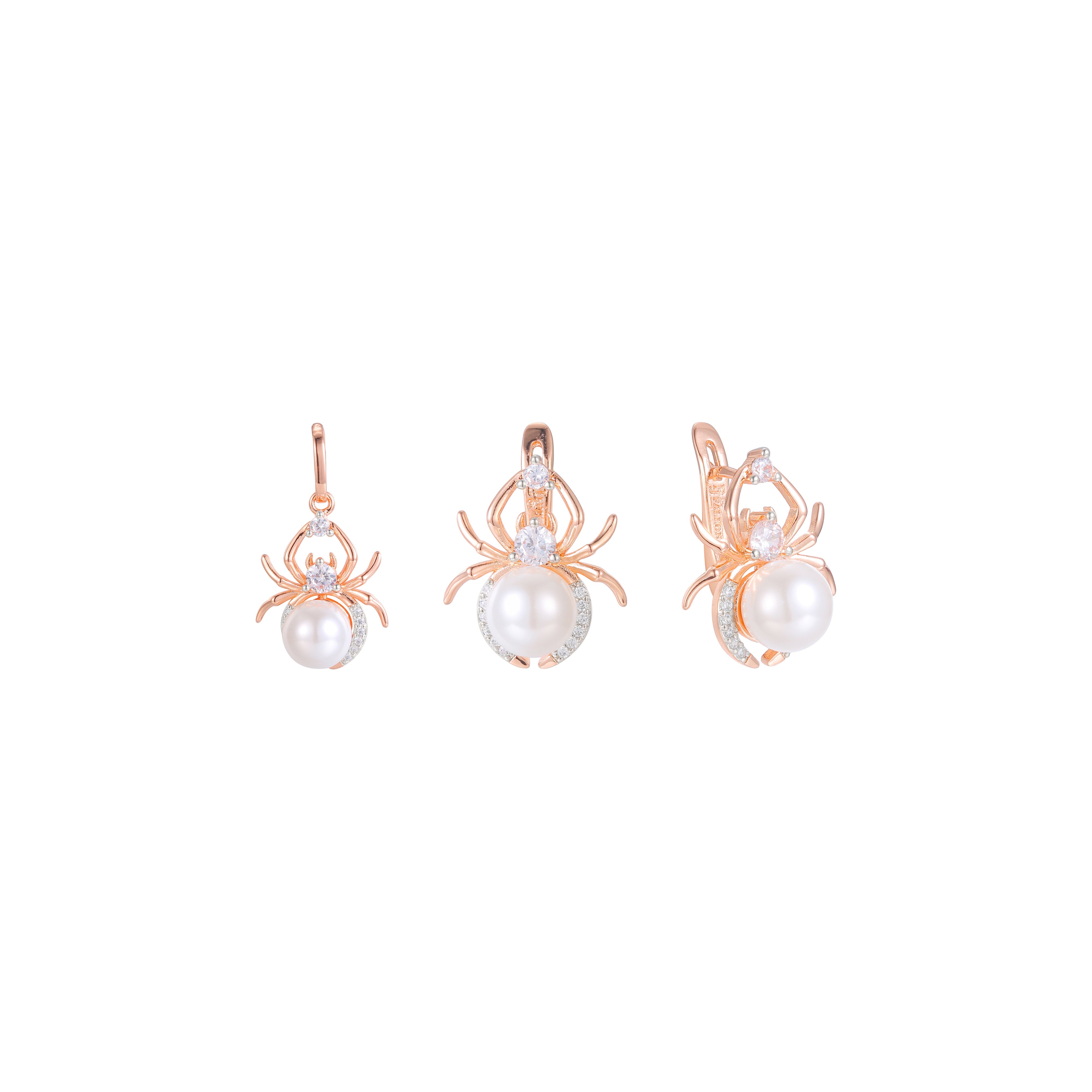 Conjunto de perlas de araña de dos tonos de oro rosa