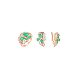 Conjunto de racimo de esmeraldas de flores elegantes de lujo de dos tonos de oro rosa