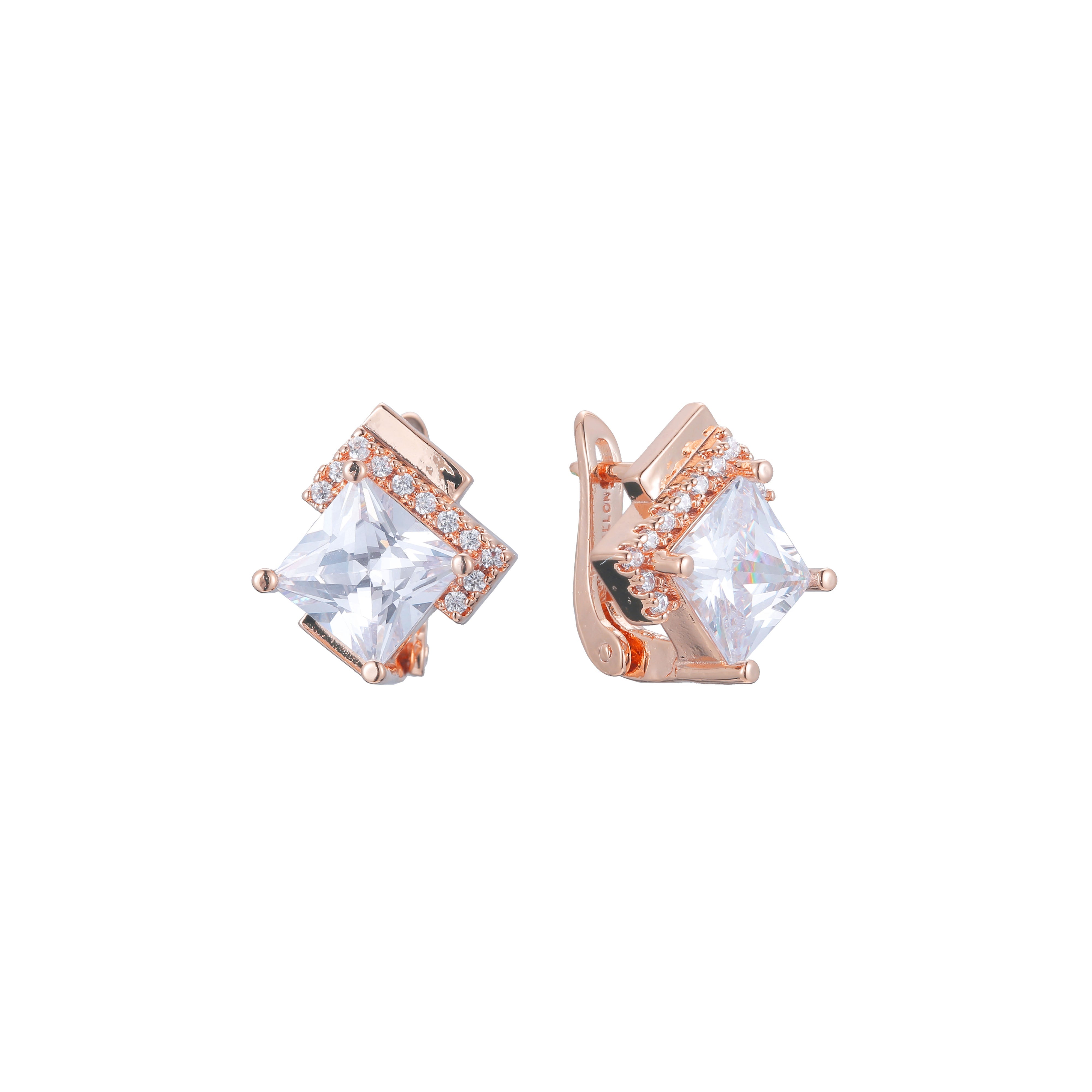 Aretes solitarios de piedra grande talla esmeralda en colores baño de Oro 14K, Oro 18K, Oro Rosa