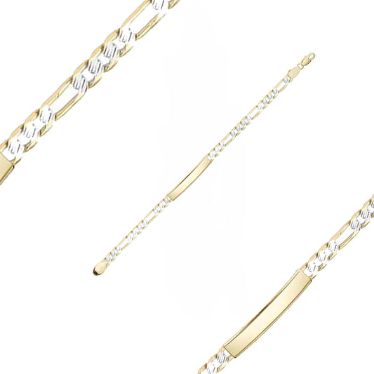Pulseras de identificaci¨®n para hombre chapadas en oro de 14 kilates en dos tonos.