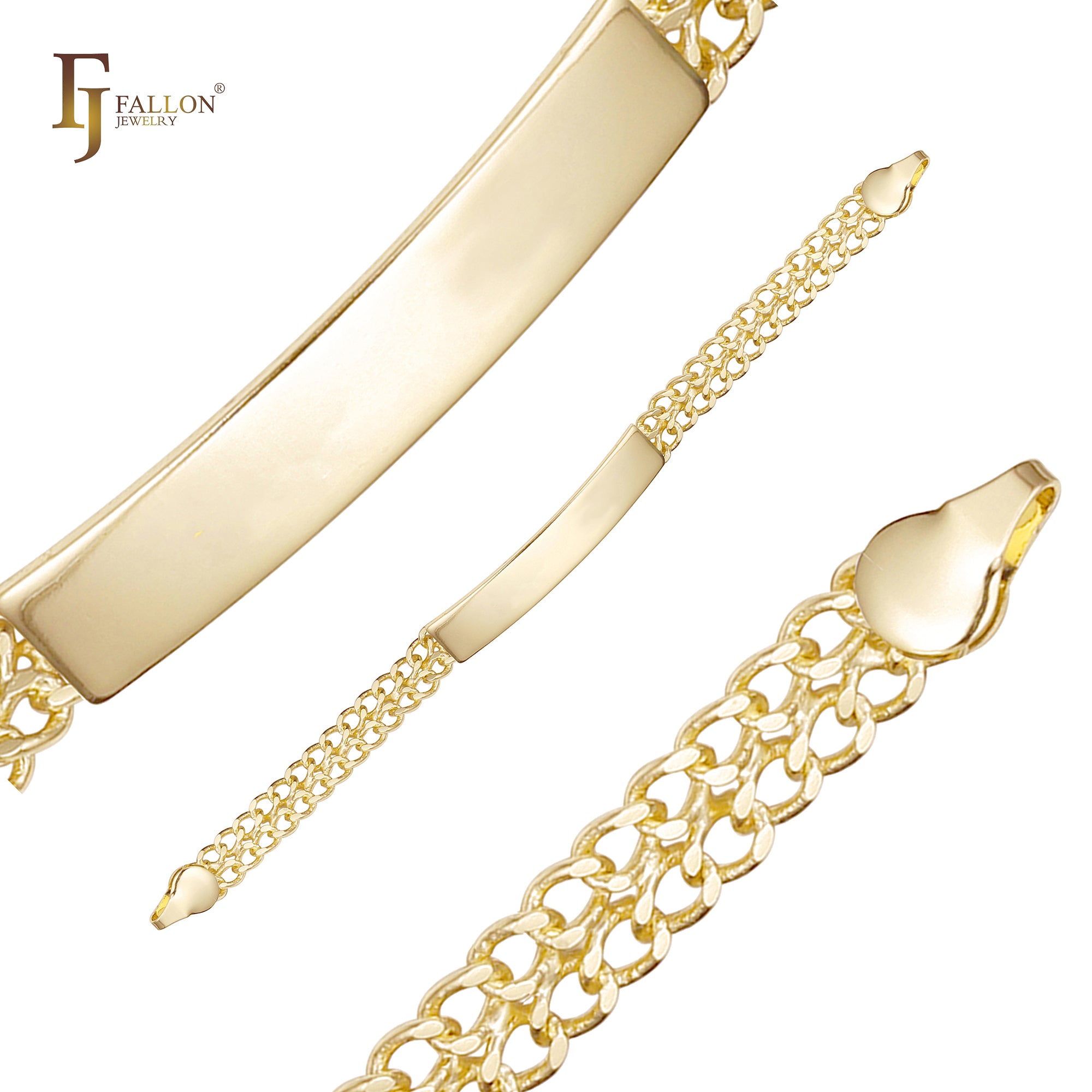 Pulseras de identificación para hombre de oro de 14 quilates con eslabones NK de doble acera