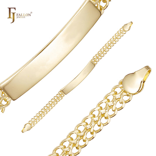 Pulseras de identificación para hombre de oro de 14 quilates con eslabones NK de doble acera