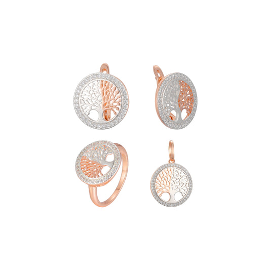 Juego de pavé Tree halo chapado en Oro Rosa bicolor
