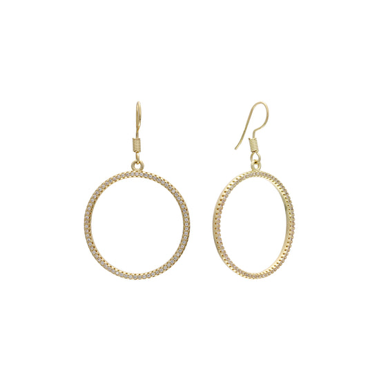 Aretes de Oro 14K con gancho de alambre pavimentado circular