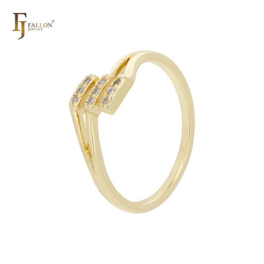 Anillos de oro de 14 quilates con circonitas blancas en racimo de triple capa