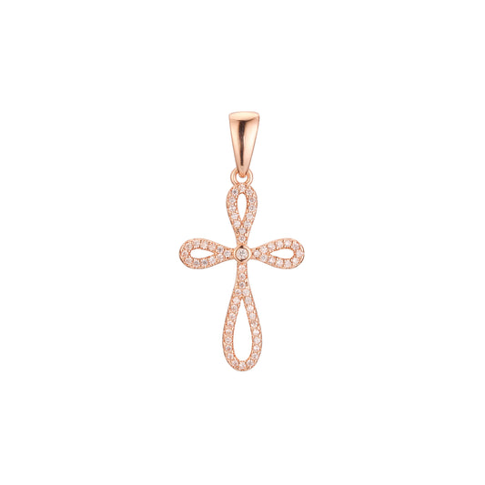 Pingente de cruz latina em ouro rosa, cores banhadas a ouro 14K