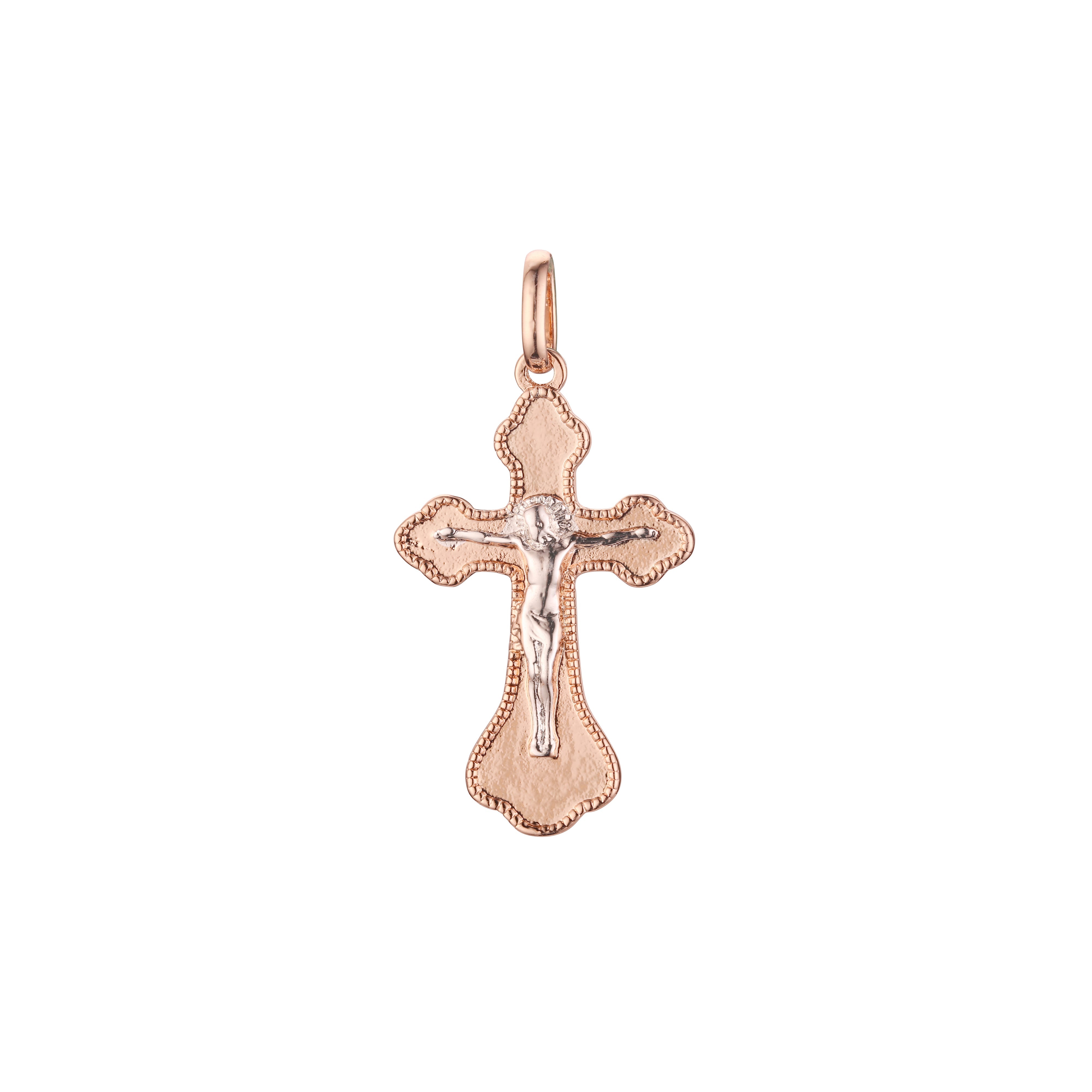 Eastern Orthodox Russian budded pendant in 14K Gold, Rose Gold two tone & White Gold plating colors