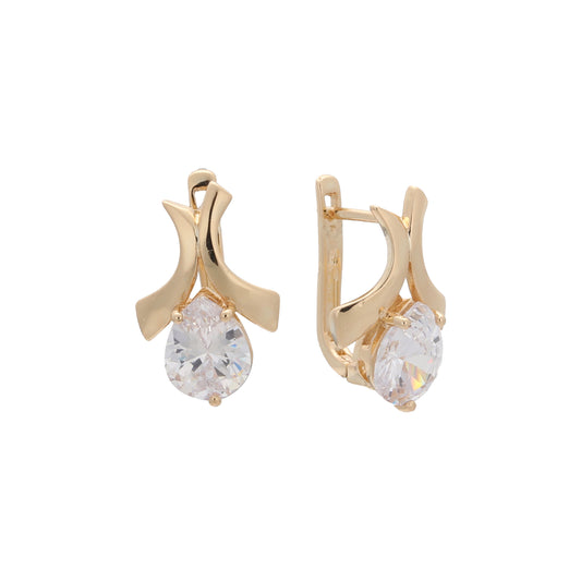 Pendientes solitarios de oro rosa con circonita cúbica en forma de lágrima, bicolor