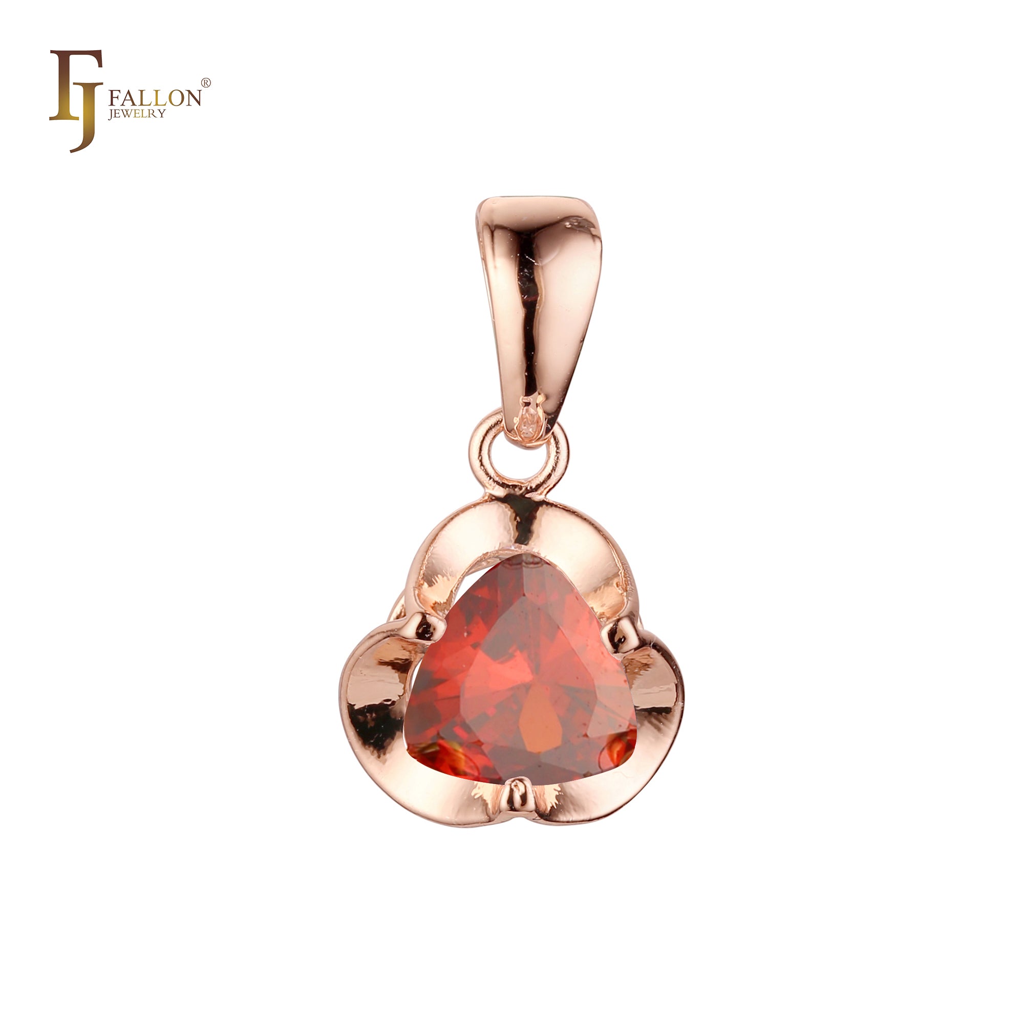Colgante solitario con circonitas cúbicas de colores en oro de 14 quilates, oro rosa y oro blanco.