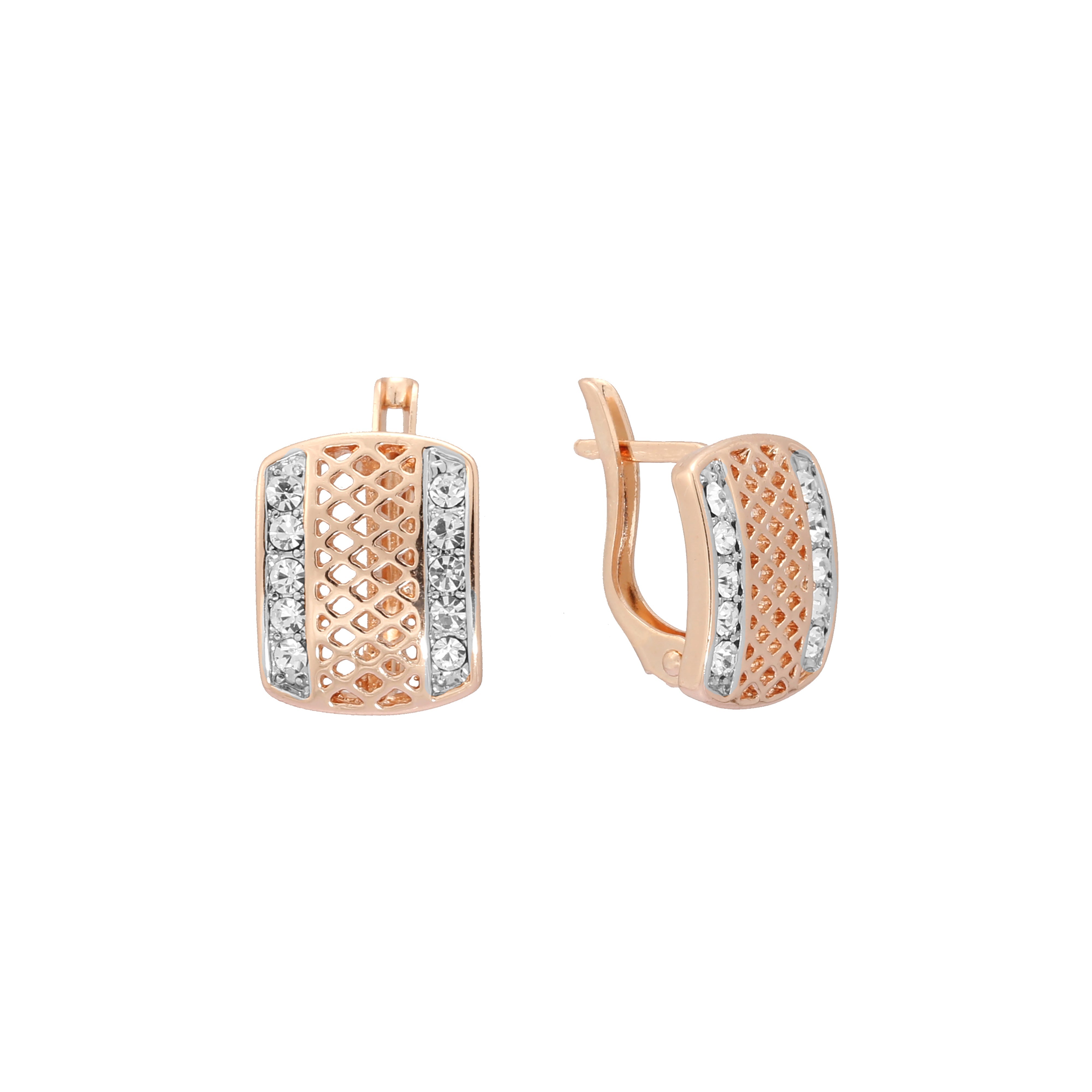 Pendientes de malla en oro de 14 quilates, oro rosa y dos tonos