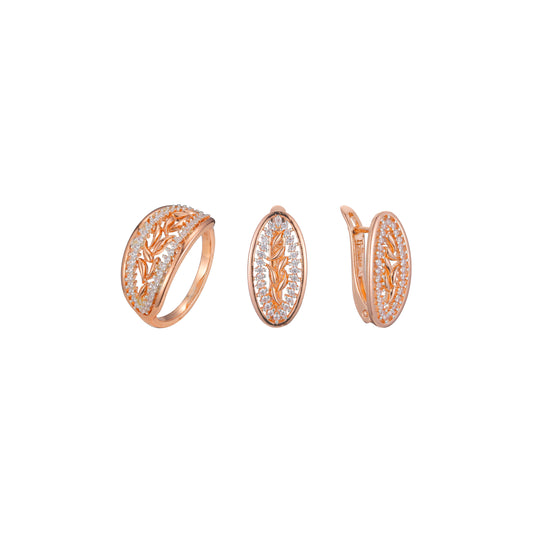 Conjunto de racimo de hojas lujosas de dos tonos de oro rosa