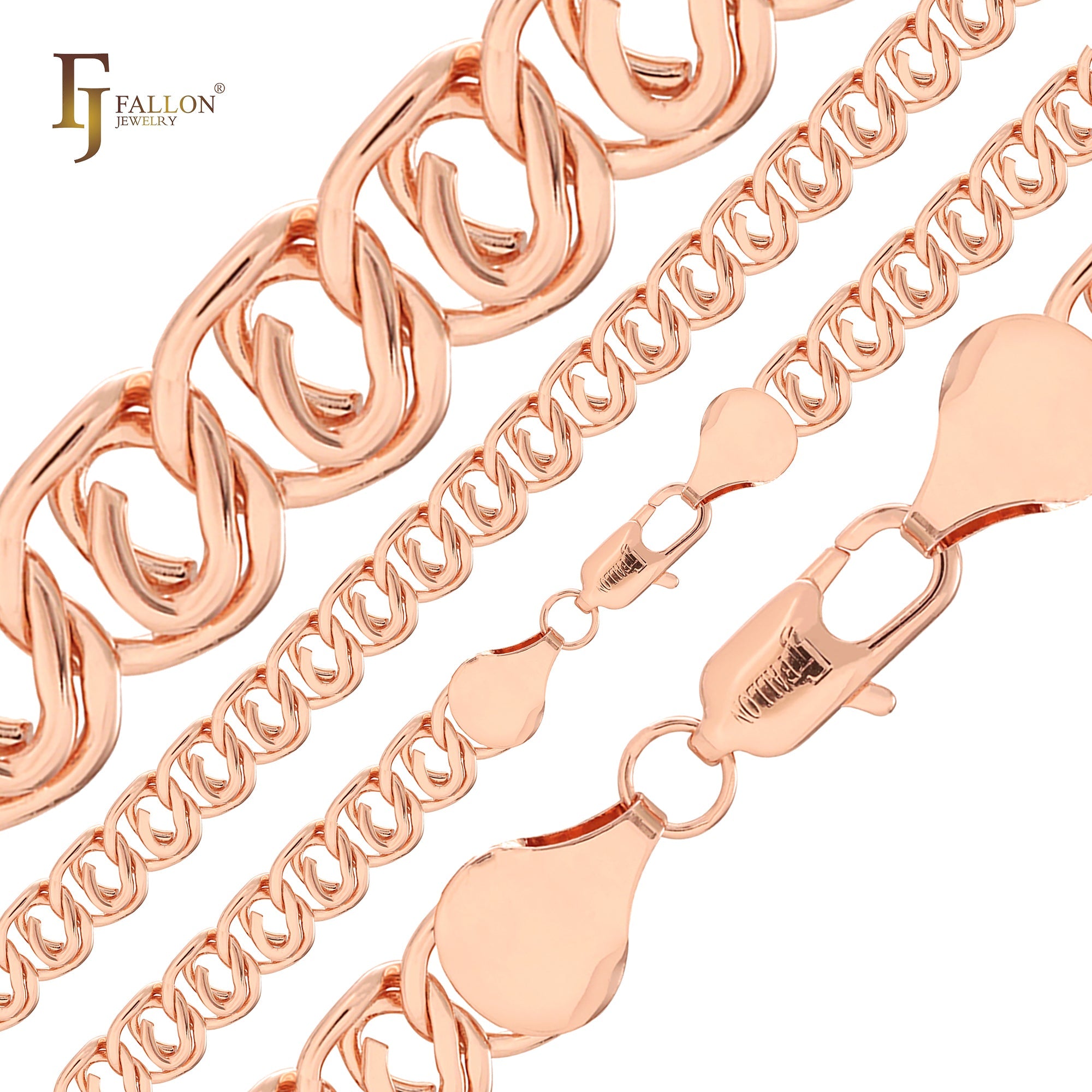 Cable entrelazado de corazones eslabonando cadenas GQ chapadas en oro blanco y oro rosa