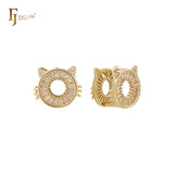 Pendientes tipo aro con halo de círculo de gato y circonitas baguette blancas pavimentadas en oro de 14 quilates, oro blanco y oro rosa.