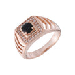 Anel masculino com halo de sinete em zircônias cúbicas brancas e zircônias cúbicas pretas em ouro 14K e ouro rosa