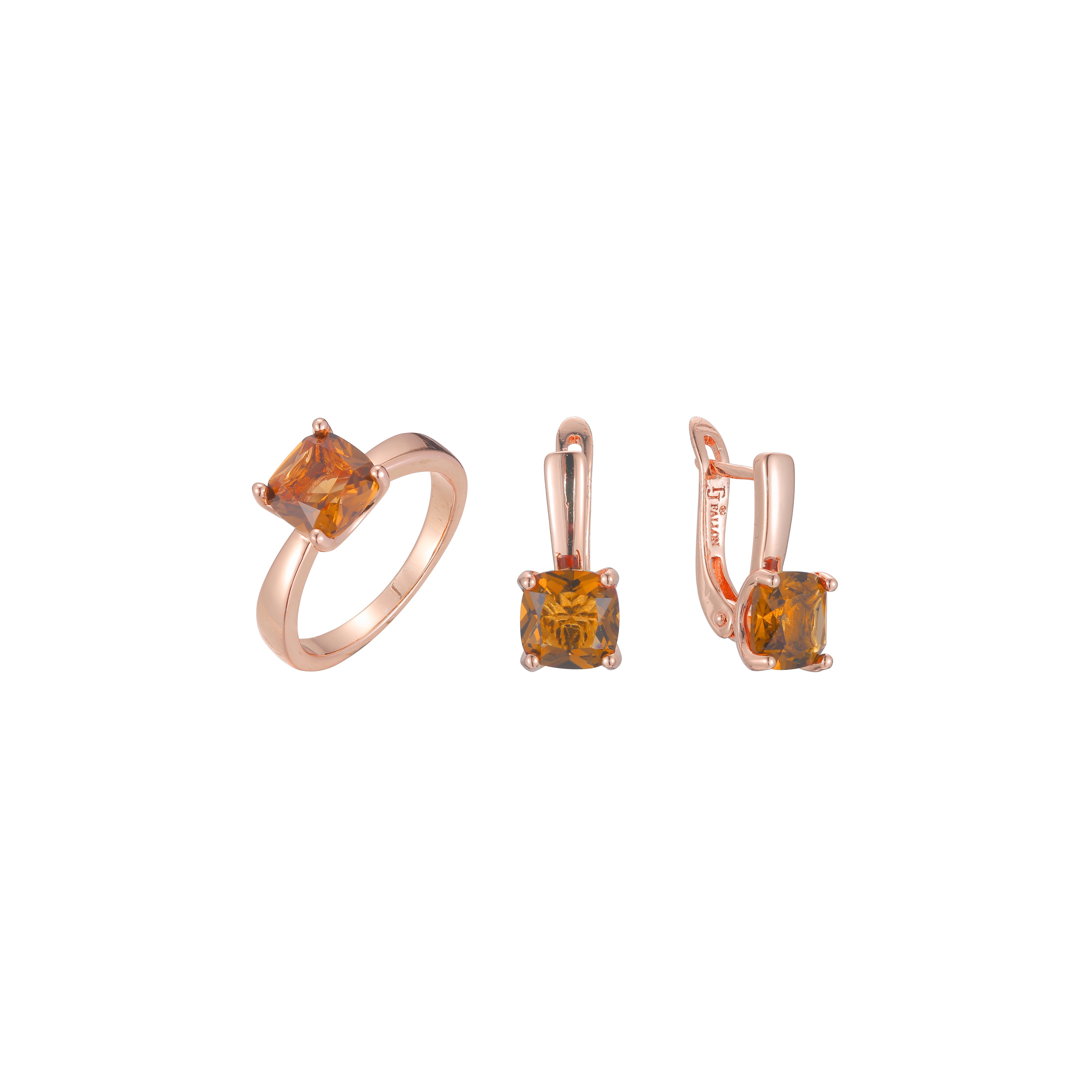 Conjunto de joyas de anillos de piedra de corte esmeralda cuadrado solitario solitario chapado en color oro rosa