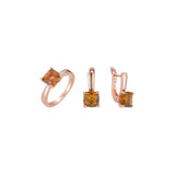 Conjunto de joyas de anillos de piedra de corte esmeralda cuadrado solitario solitario chapado en color oro rosa