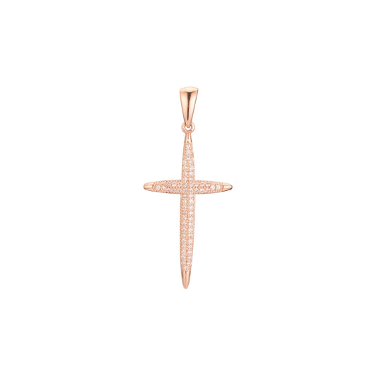 Pingente de cruz latina em ouro rosa, cores banhadas a ouro 14K