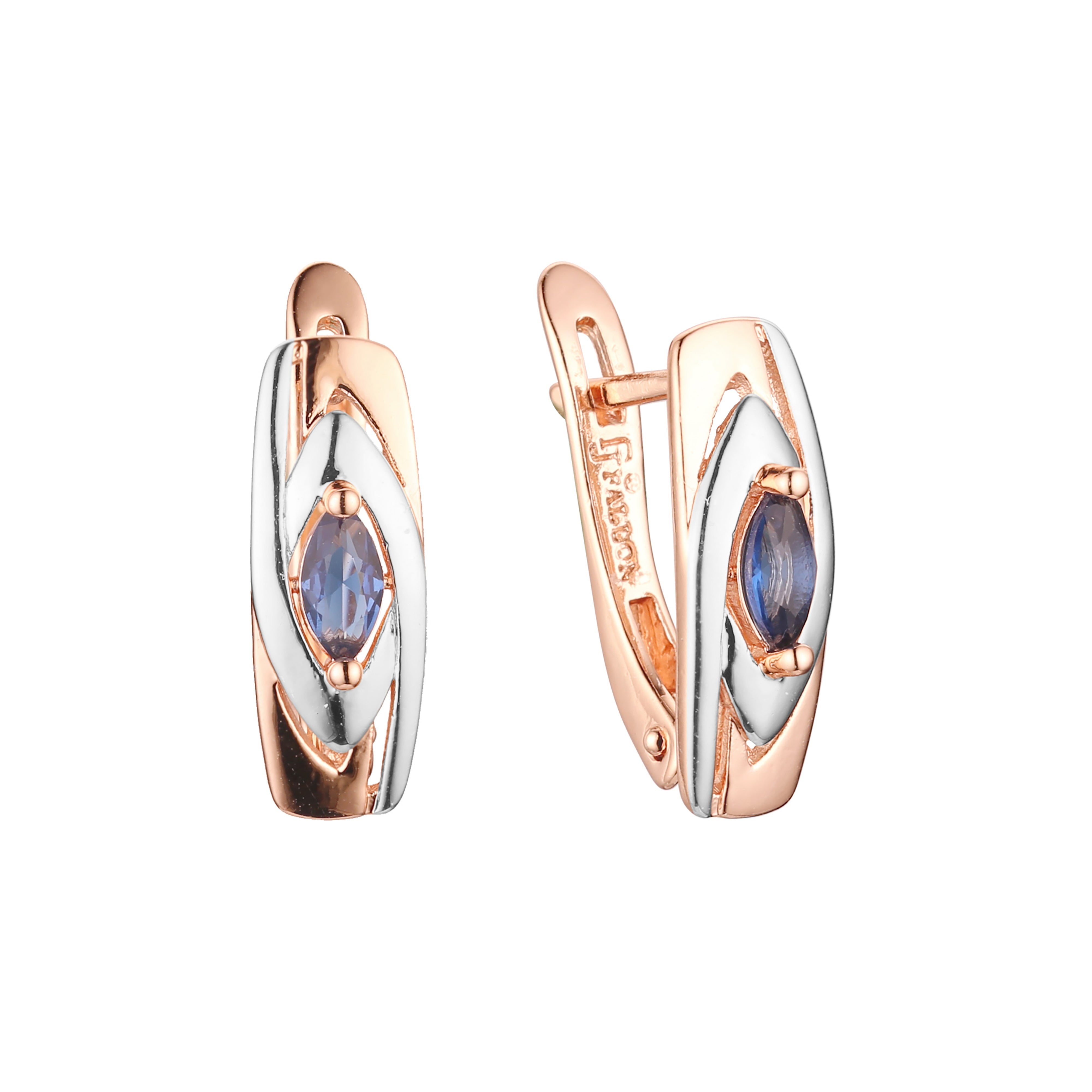 Серьги-клипсы Solitaire Marquise из розового золота, двухцветные