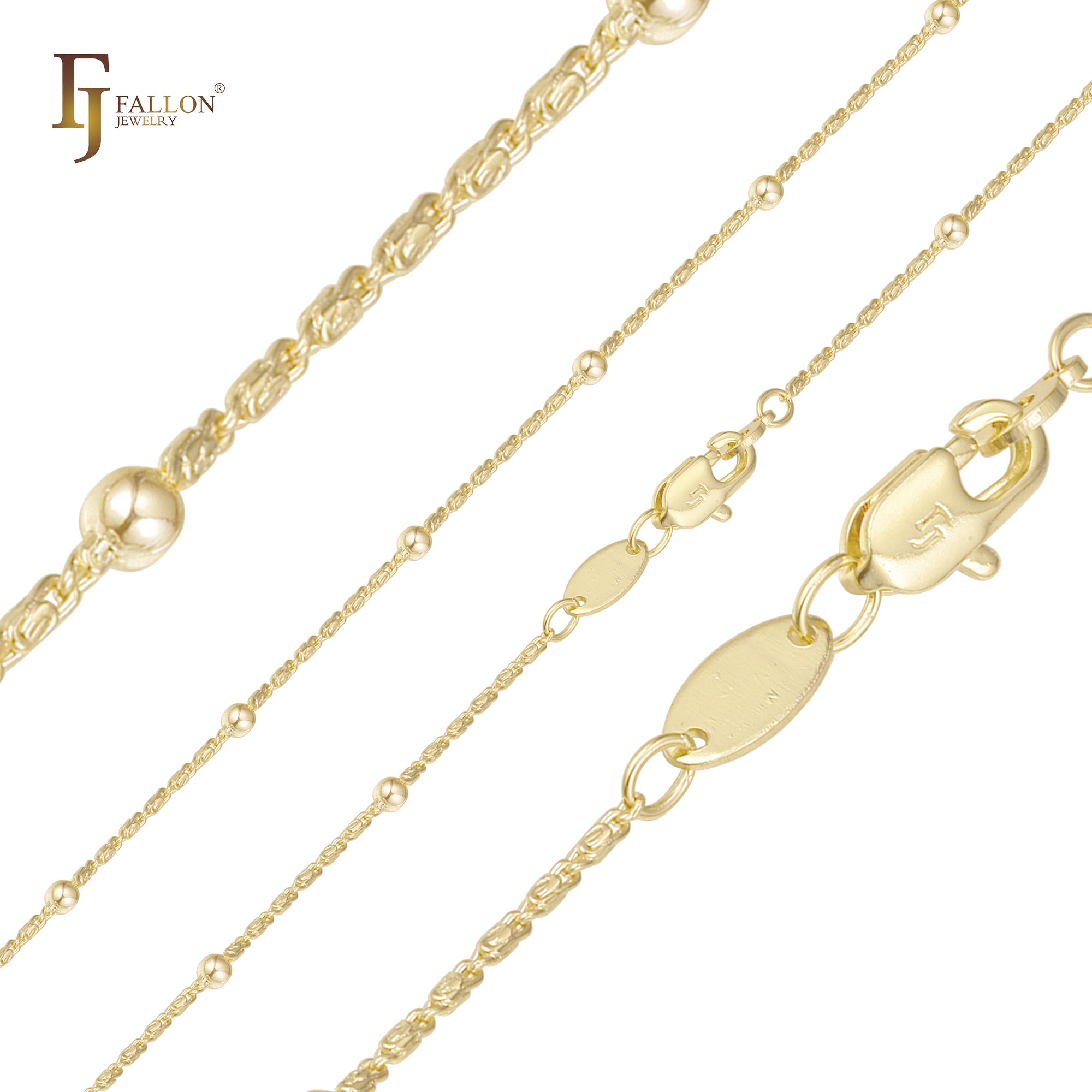 Beads Snail link chains plated in 14K Gold, Rose Gold, two tone