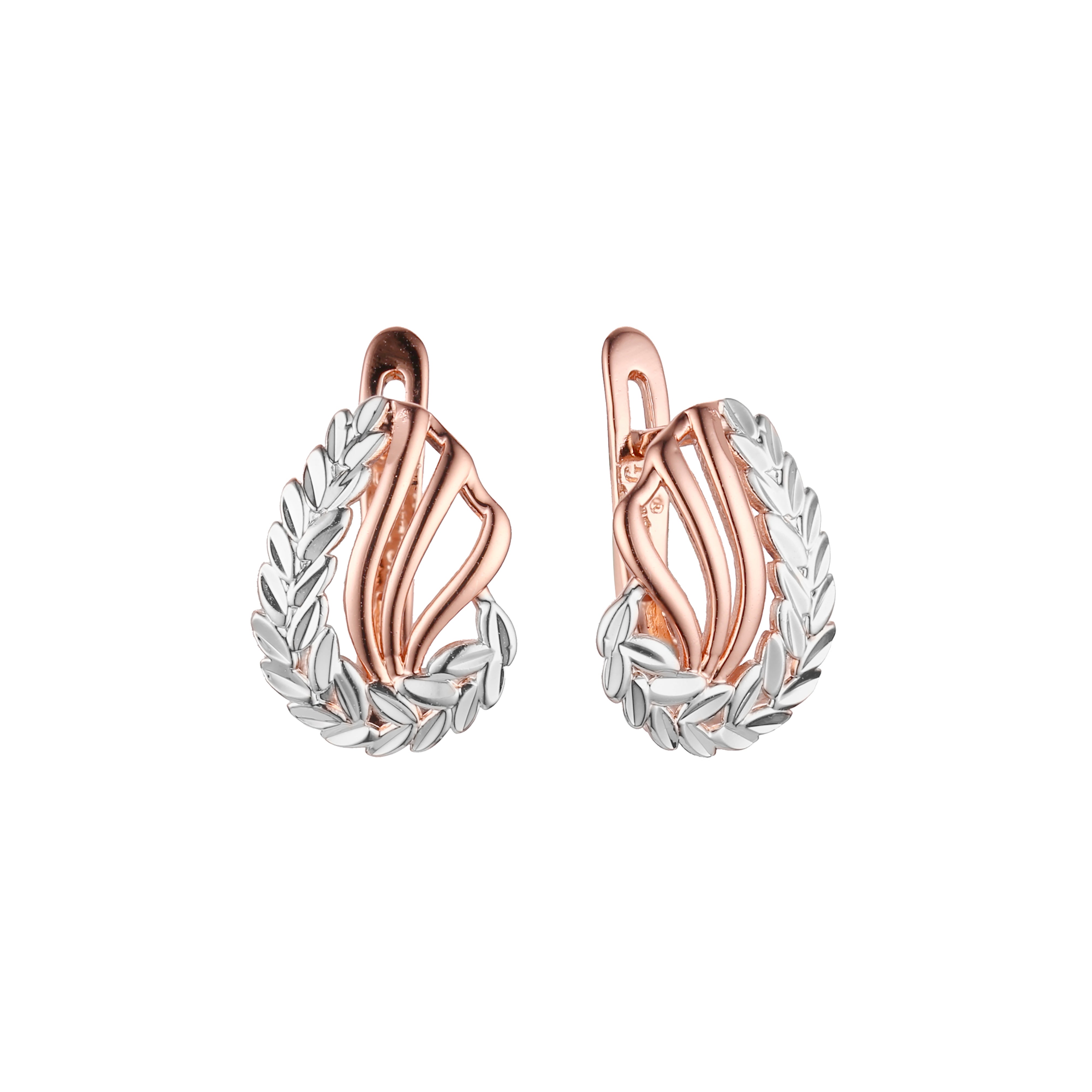 Aretes de hojas en Oro 14K, Oro Rosa, baño en dos tonos