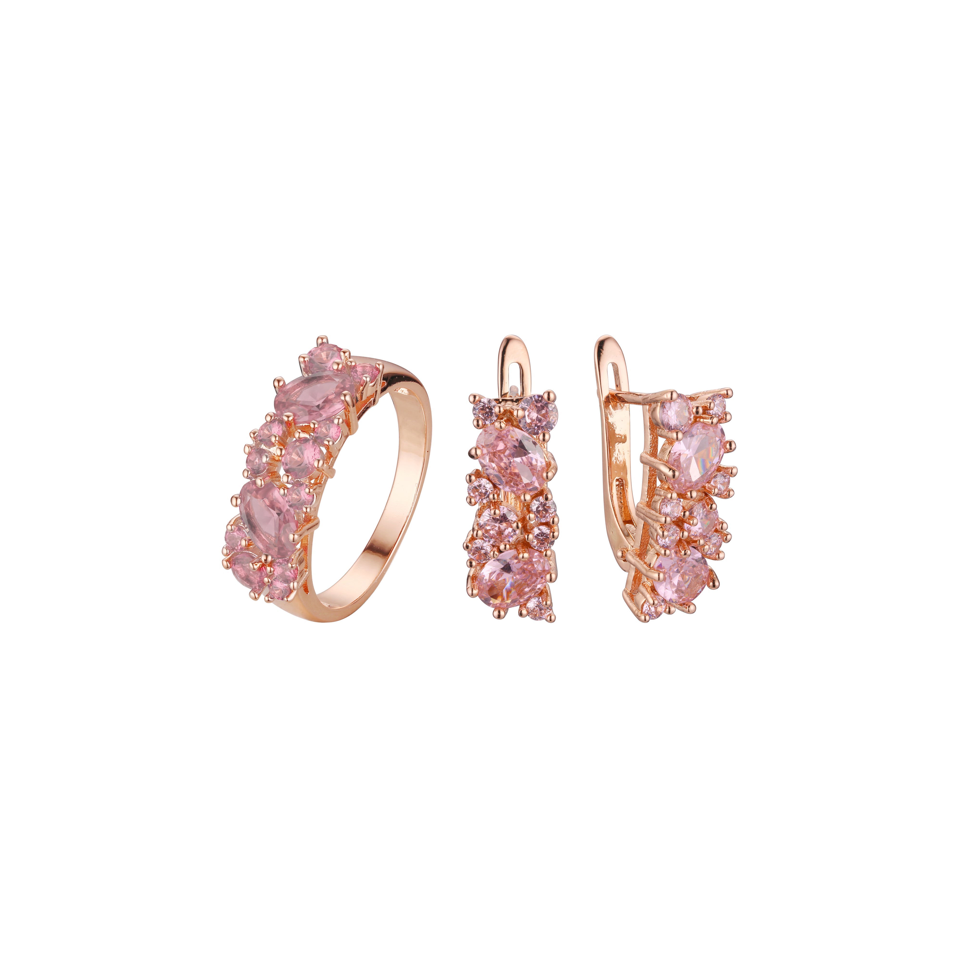 .Lujosos anillos de racimo de colores Conjunto de joyas de oro rosa
