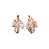 Aretes de circonitas coloridas en racimo de tres hojas en Oro 14K, oro rosa, dos tonos de colores