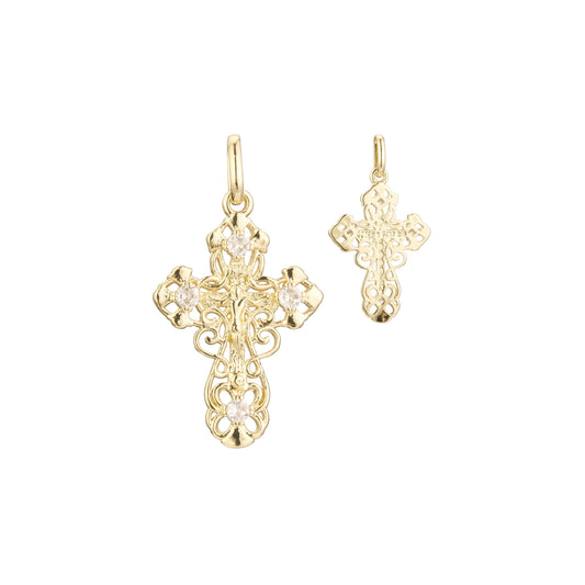 Eastern Orthodox Russian budded pendant in Rose Gold & 14K Gold plating colors