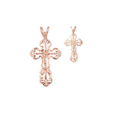 Rose Gold Russian Orthodox Crucifix Cross budded pendant