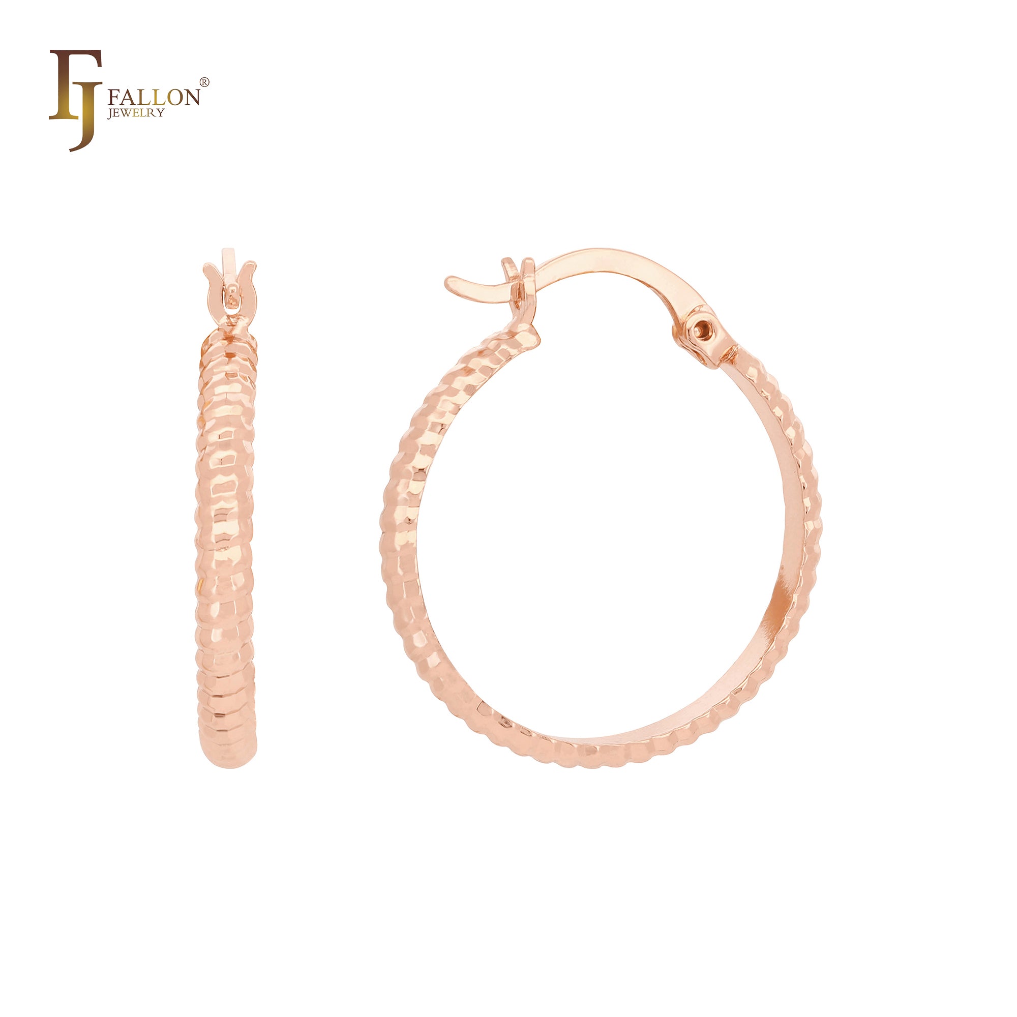 Aros de oro de 14 quilates, oro rosa y oro blanco con textura de cuerda redondeada