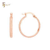 Aros de oro de 14 quilates, oro rosa y oro blanco con textura de cuerda redondeada