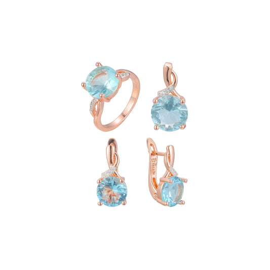 Solitario grande de dos tonos en oro rosa con piedra azul lago