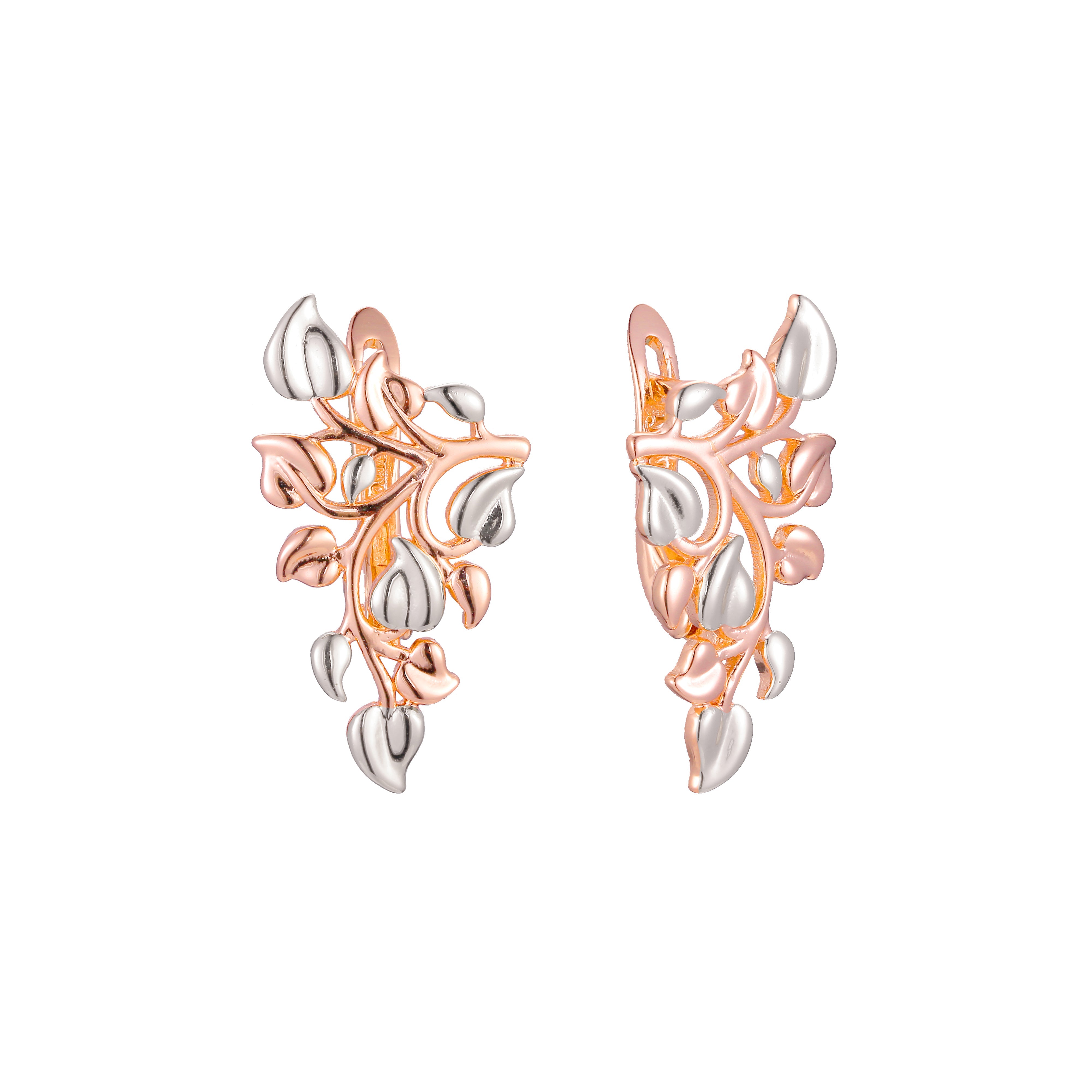 Aretes de Mil Hojas en Oro de 14K, Oro Rosa, Baño en dos tonos de Oro Rosa