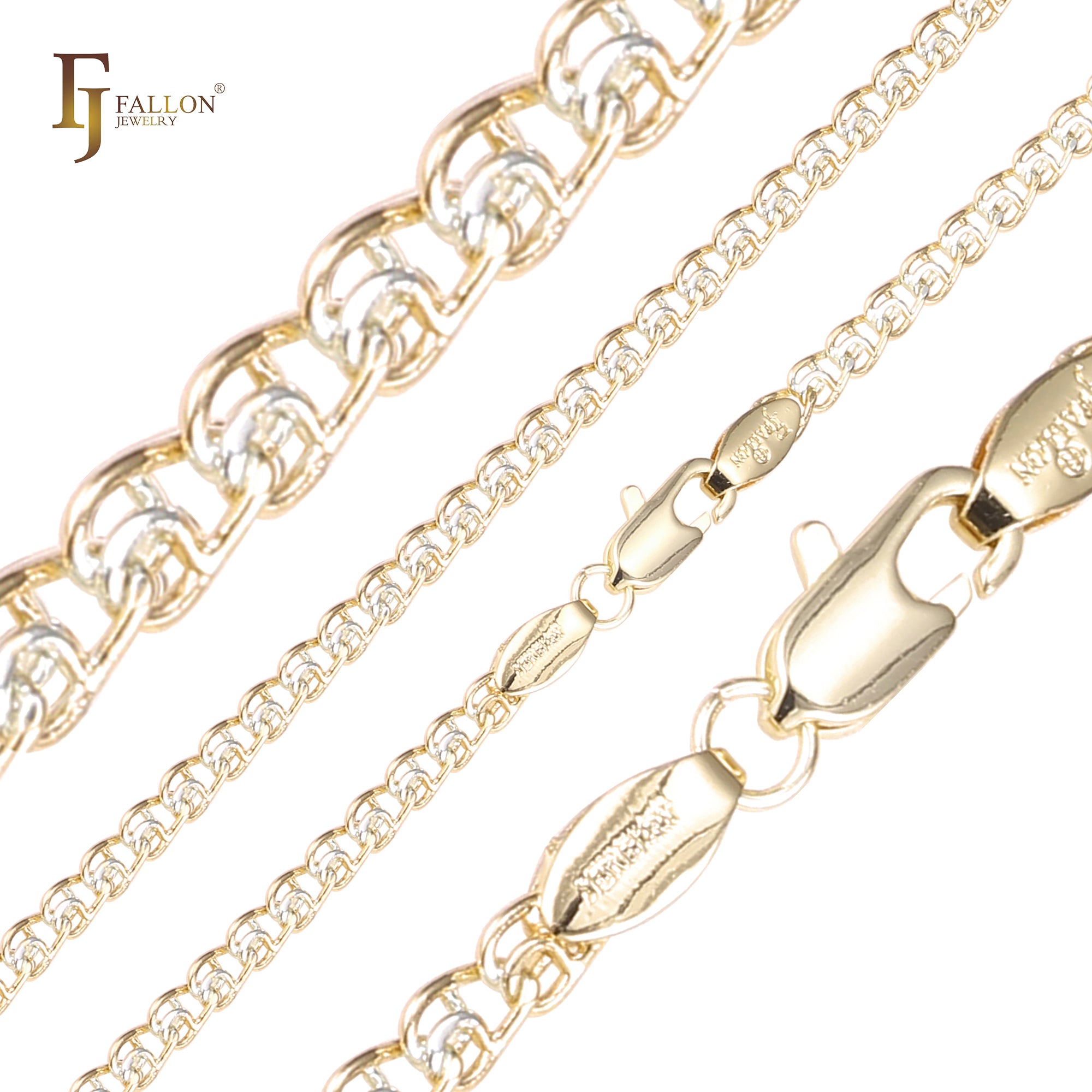 Weaving love cable link chains plated in 14K Gold, two tone, 18K Gold