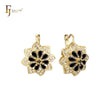 Aretes de flor de racimo de girasol en colores de baño de Oro 14K, oro blanco, oro rosa