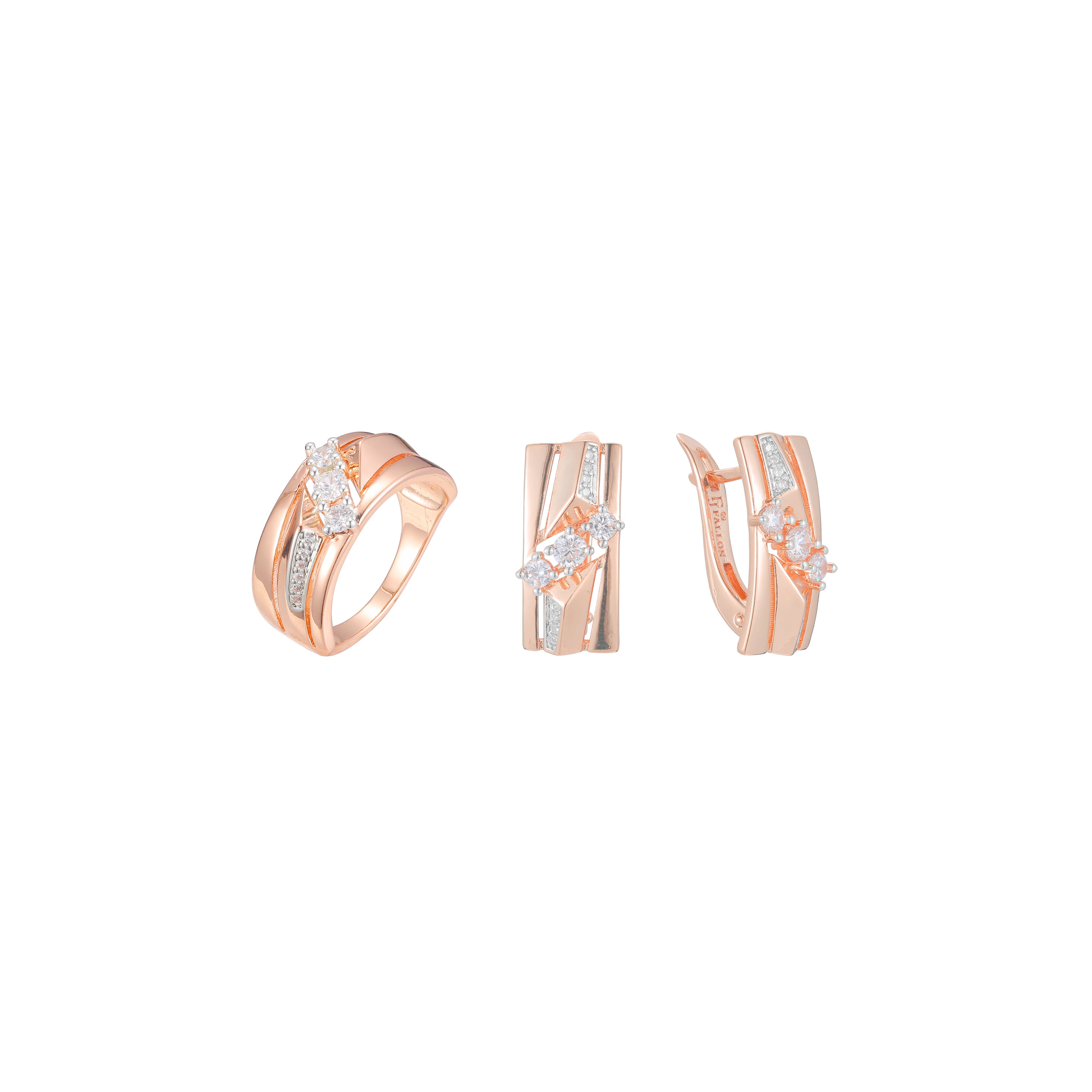 Cluster-Ring-Schmuckset in Ros¨¦goldfarben plattiert