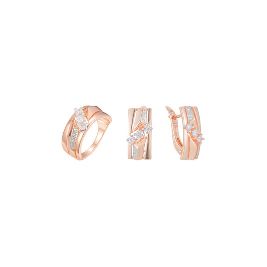 Cluster-Ring-Schmuckset in Ros¨¦goldfarben plattiert