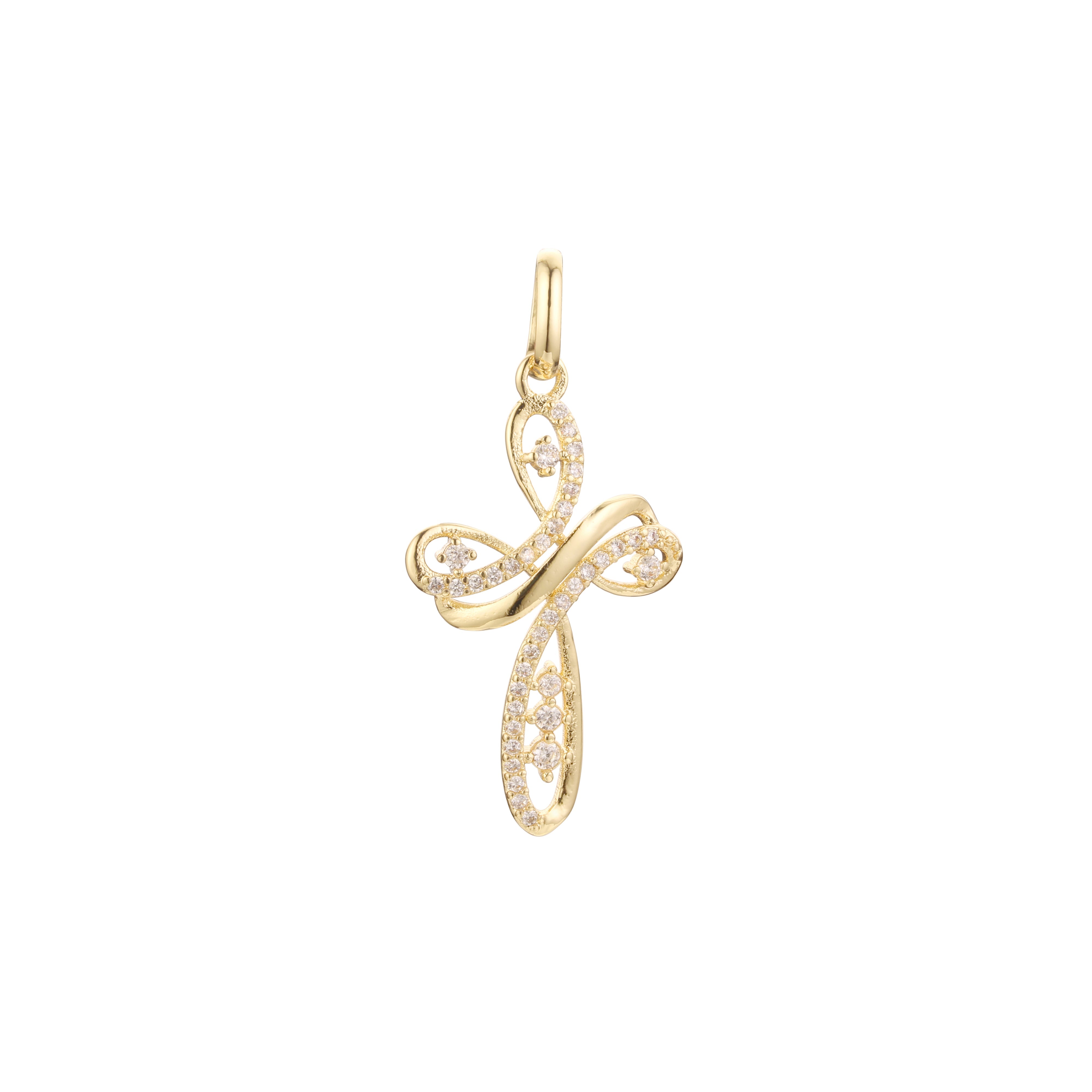 Paved white CZs Eastern Orthodox Russian Rose Gold two tone, 14K Gold pendant