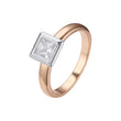 Solitario cuadrado con circonita blanca en Oro 14K, anillos en dos tonos en oro rosa
