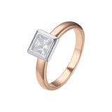 Solitario cuadrado con circonita blanca en Oro 14K, anillos en dos tonos en oro rosa