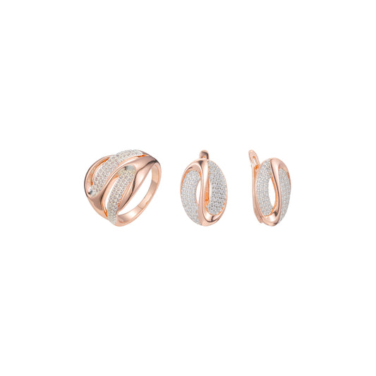 Conjunto de piedras blancas en racimo de dos tonos de oro rosa