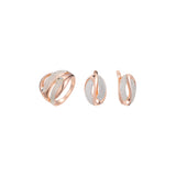 Conjunto de piedras blancas en racimo de dos tonos de oro rosa