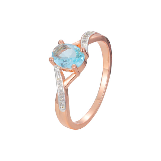 Anillos de dos tonos de oro rosa con CZ azul lago solitario