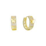 Pendientes huggie en racimo de oro de 14 quilates con mariposa de circonitas blancas pavimentadas