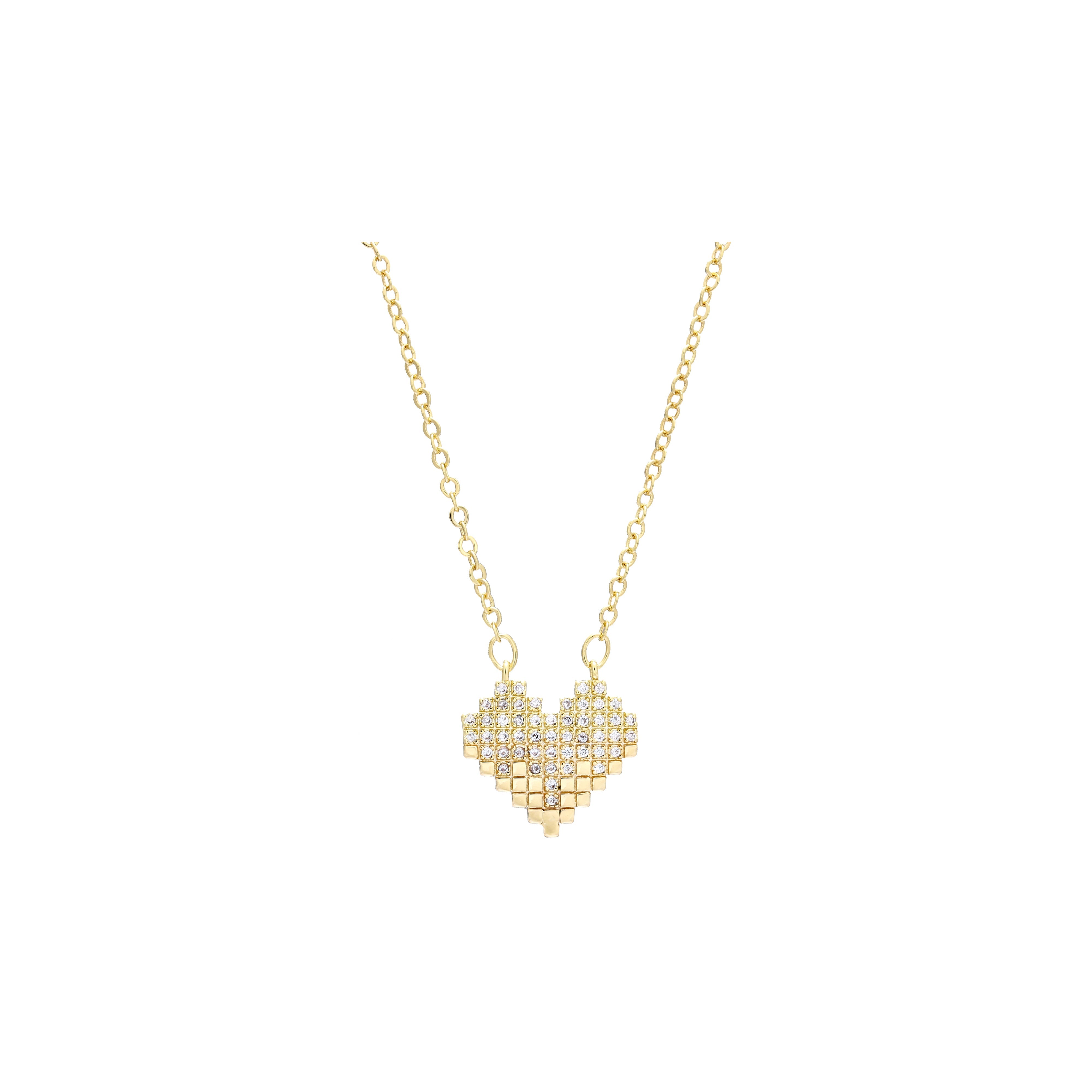 Collar de oro de 14 quilates con corazón en racimo de circonitas blancas y mosaico pavimentado