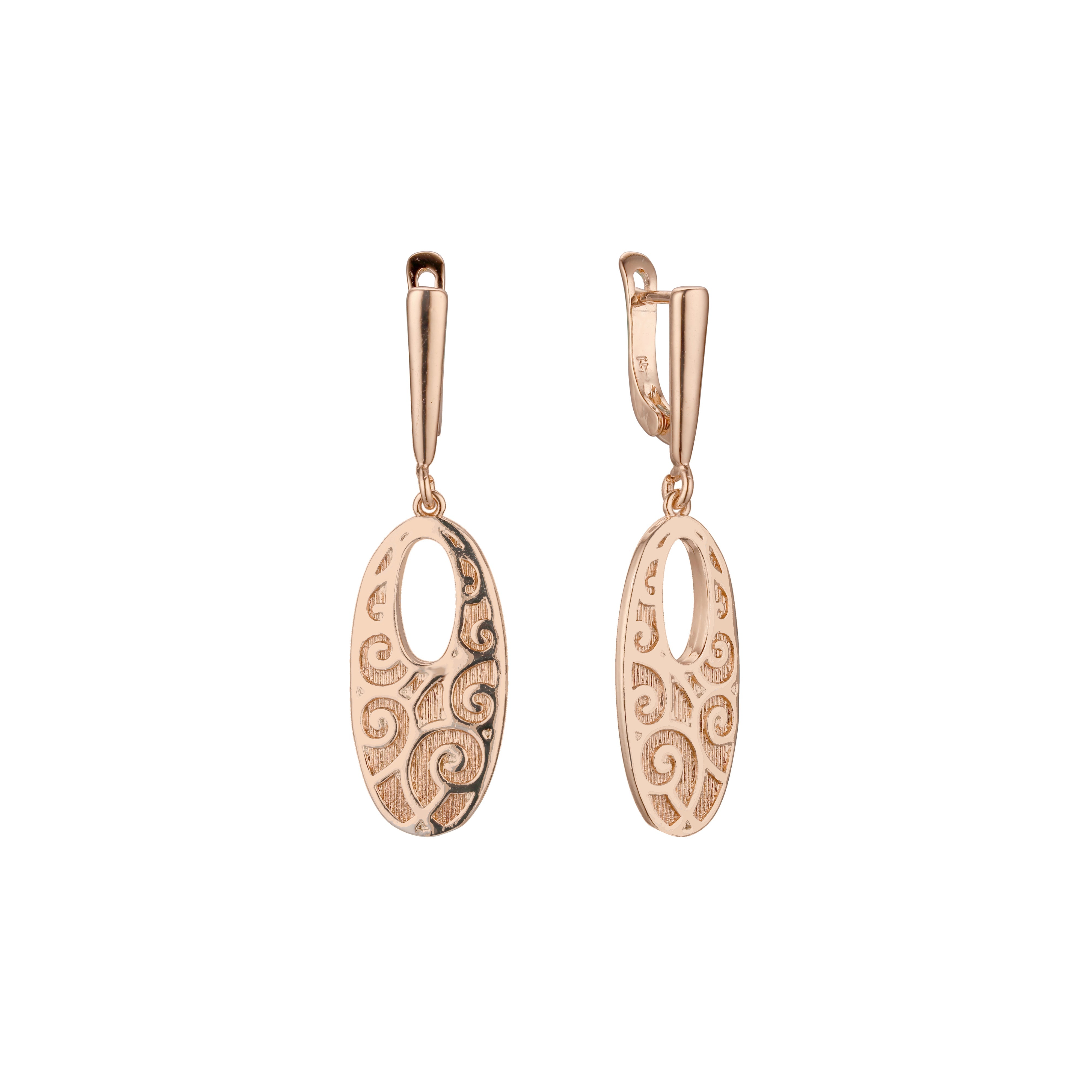 Pendientes de oro rosa texturizado con ondas ovaladas, dos tonos
