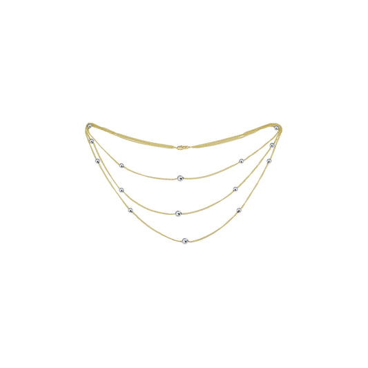 Colar longo de miçangas folheado a ouro branco, ouro 14K, ouro rosa, dois tons, três tons