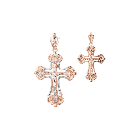 Orthodox Cross pendant in Rose Gold two tone, 14K Gold plating colors