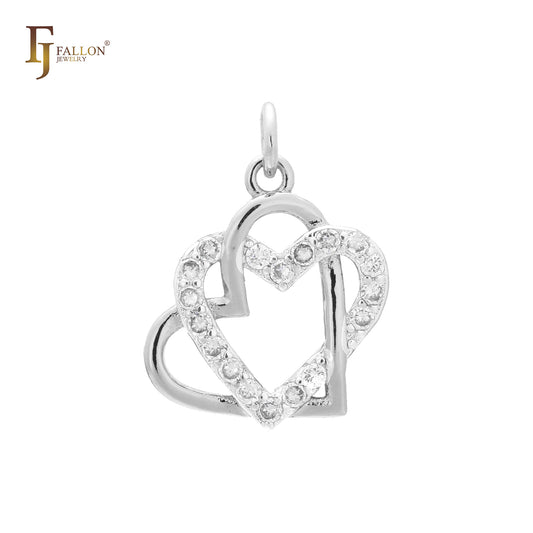 Colgante de dos tonos de oro rosa con doble corazón pavimentado de circonitas blancas